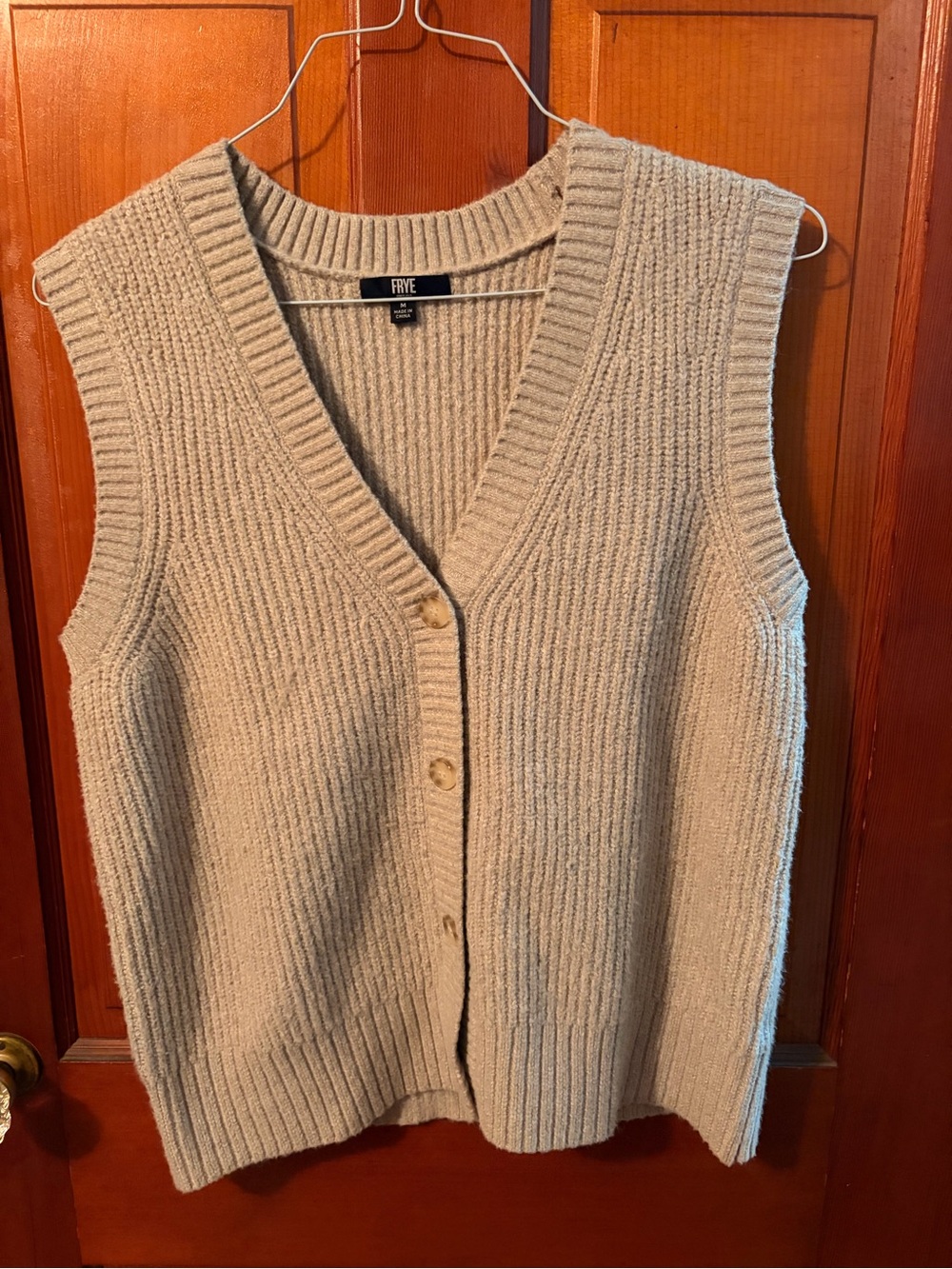 FRYE Beige Ribbed Knit Button-Front Sweater Vest